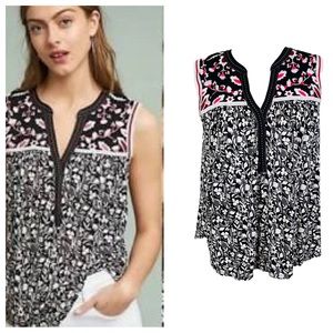 Anthropologie One September Austin Mixed Floral Print Embroidered Top